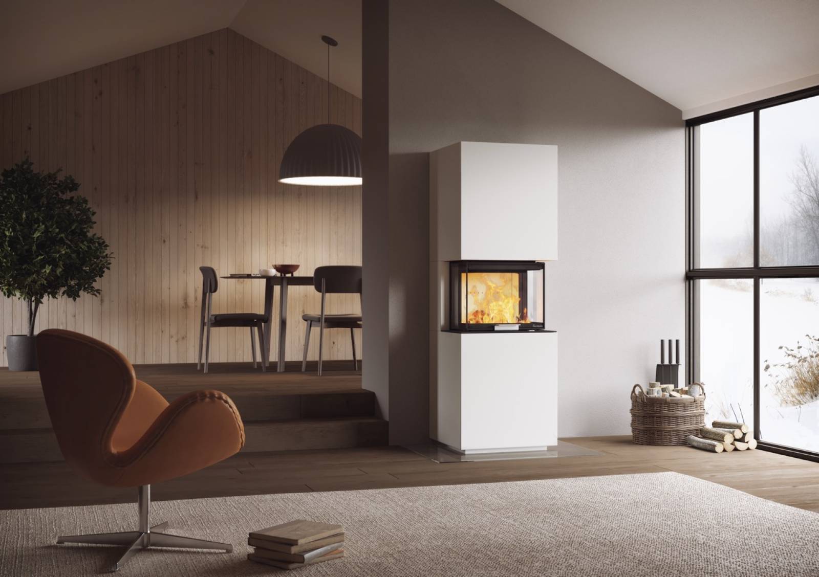 Poêle cheminée avec vision sur trois côtés